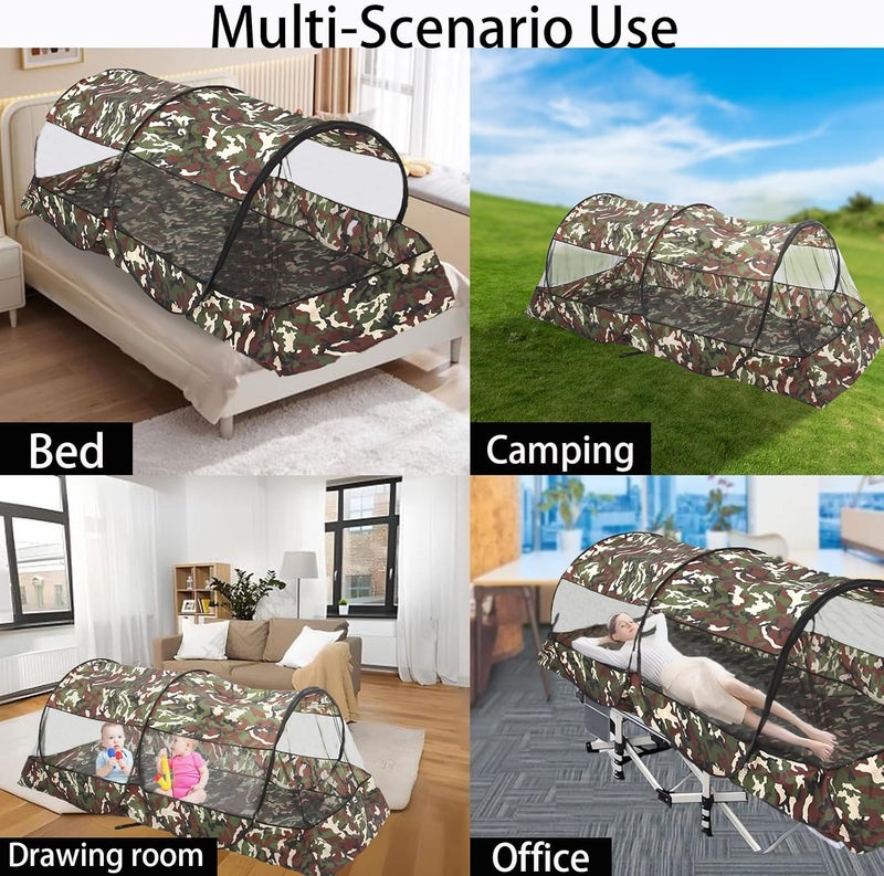 CMINGJ Portable Mosquito Net Foldable Pop-Up Travel Mosquito Net for Bed Free Installation-Suitable for Baby Adults Bedroom, Camping, nap, Patio (Extra Large-Bottom Zipper(Camouflage)) - Image 5